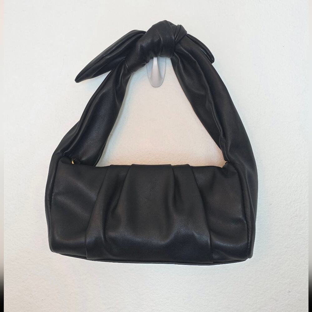 Black Vegan Leather Tie Bow Mini Bag